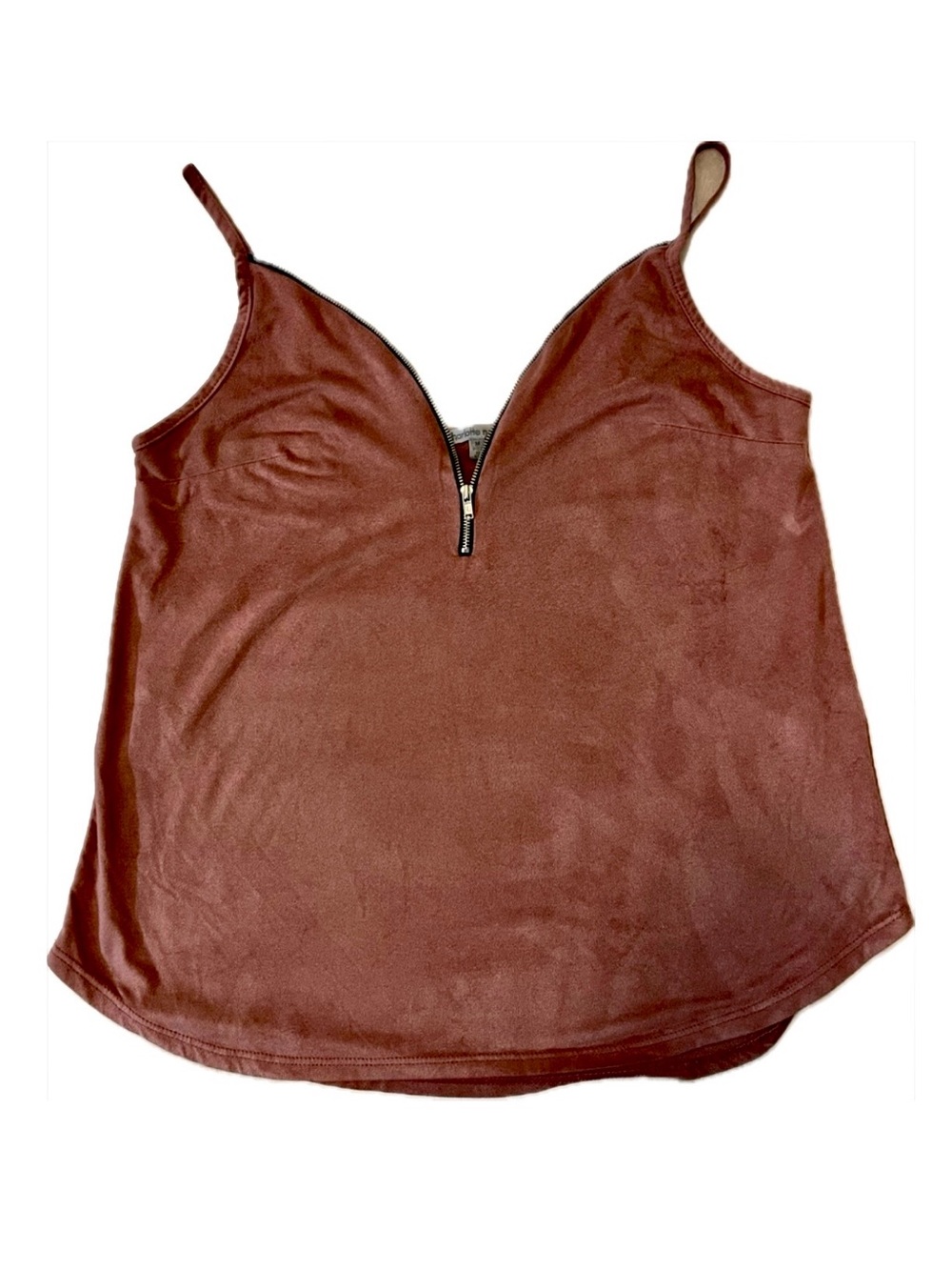 Vintage Y2K Faux Suede Zip Front Cami Rust Brown Tank Top Medium M Made In USA